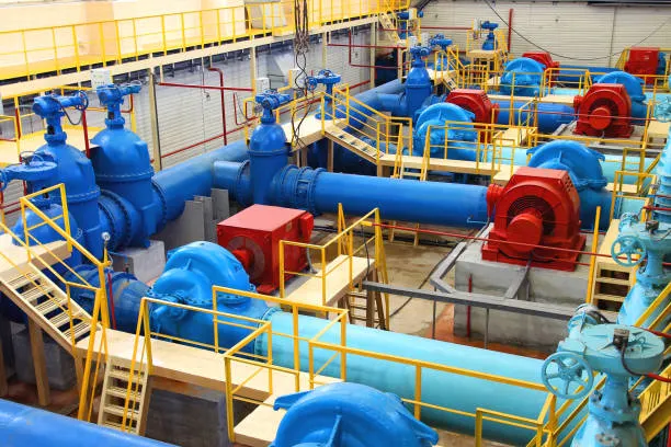 water pumping station industrial interior and pipes Oman industrial services